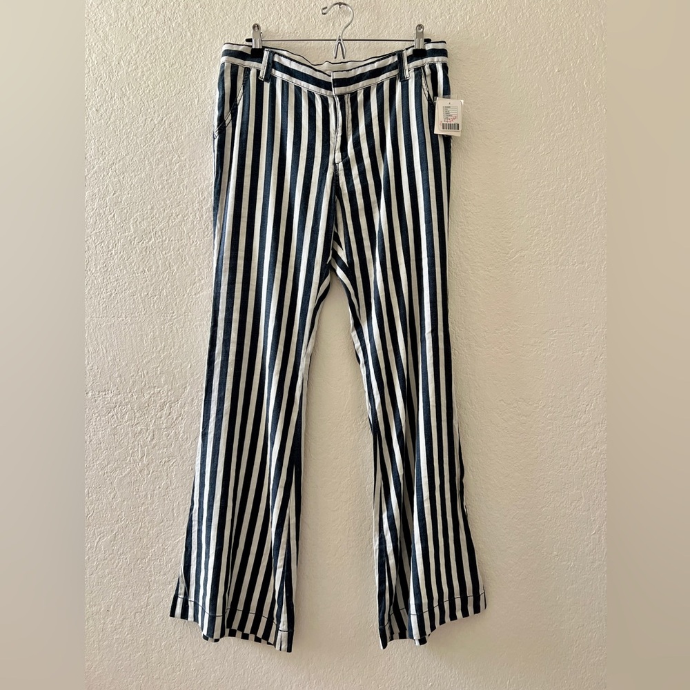 NWT Free People black and white stripe wide leg pants size 12